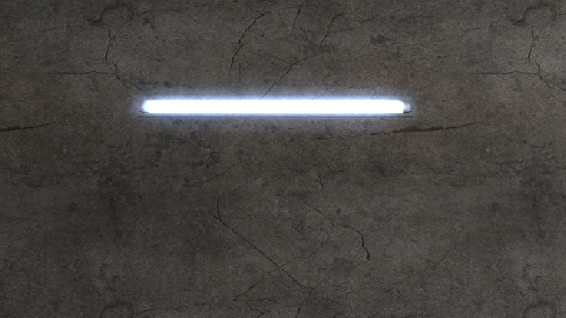 One of Double Agent's tube lights on a wall, stock renderer, stock bloom